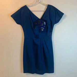 Vera Wang Lavender Label Royal Blue V-Neck  Short Sleeve Dress 4
